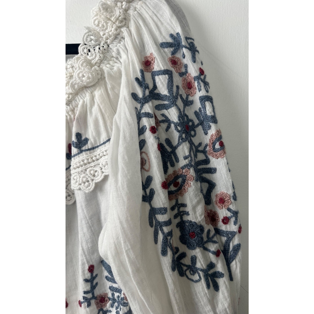 Talisman the Label White L Embroidered Boho Peasant Hippie Shirt off shoulder A3 - Picture 2 of 7
